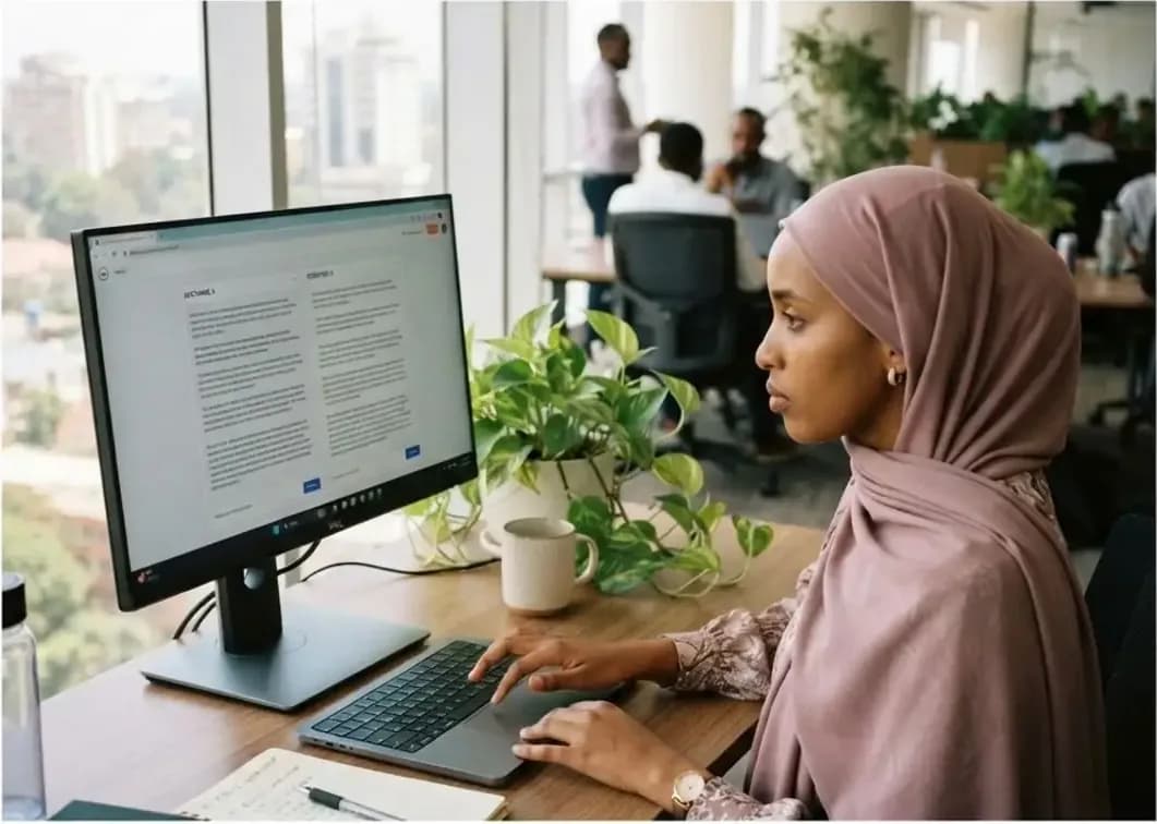 An evaluator comparing two AI model responses on screen