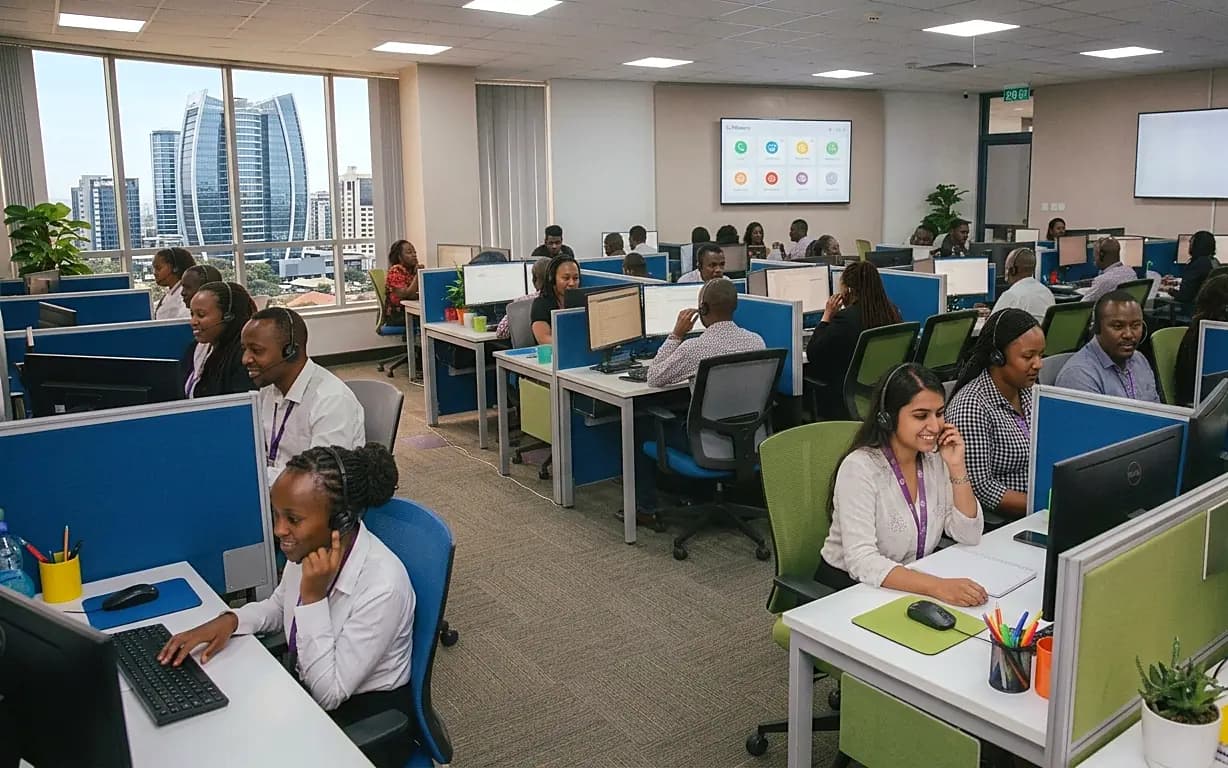 Back-office team at their desks in the Nairobi office