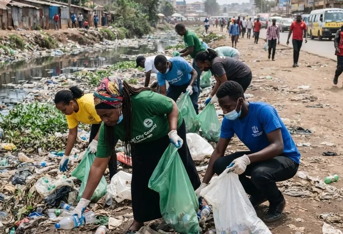 Volunteers at a community clean-up