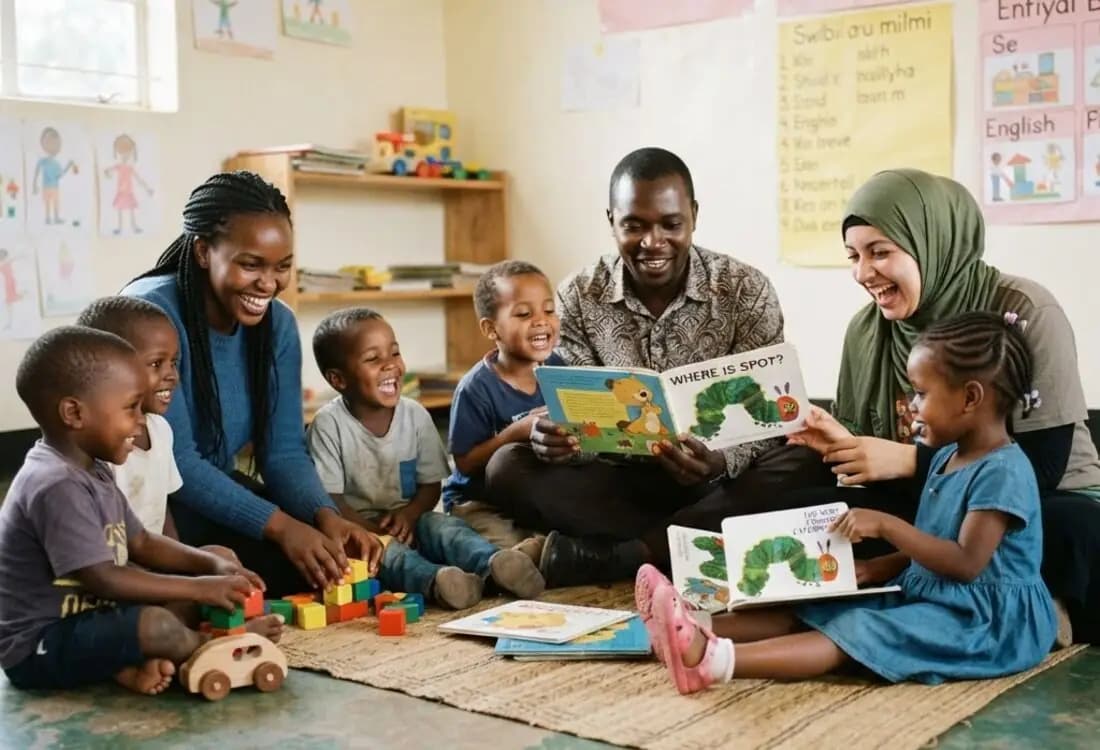 Volunteers spending time with children at a children's home